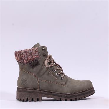 Rieker Knitted Cuff High Lace Ankle Boot - Green